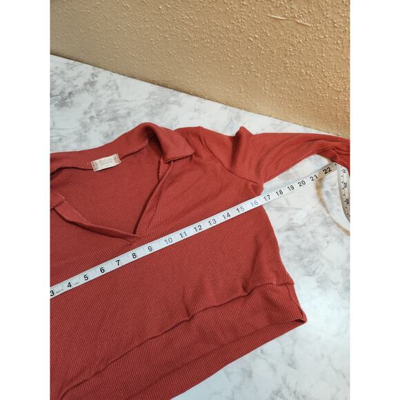 Altar’d State Women's Rust Red Ribbed Cropped Long Sleeve‎ Top Size M - Picture 5 of 6